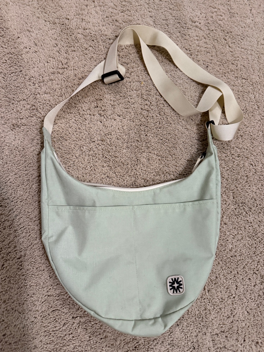 WALKER FAMILY GOODS BAY BAG-Mint Canvas Shoulder Bag with Adjustable Cream Strap